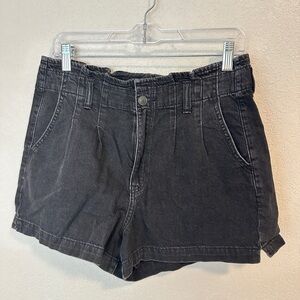 American Eagle Black Denim High Waist Paper Bag 80s Mom Short